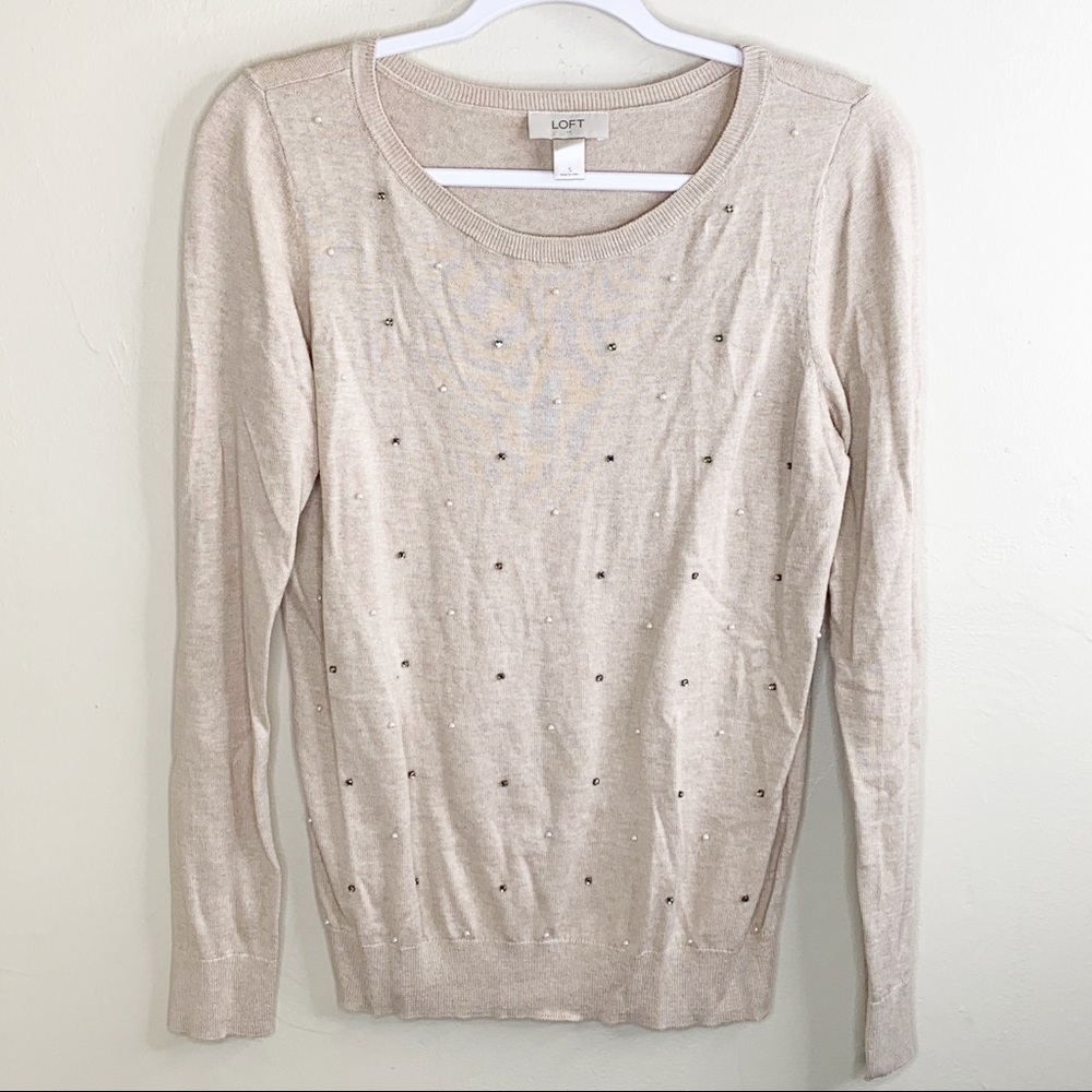 LOFT Factory Ann Taylor Pearl Jeweled Tan Sweater‎